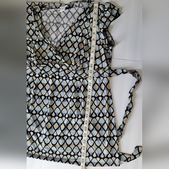 Oh Baby Blue Geometric Patterned Wrap V Neck Office Wear Maternity Top - Picture 5 of 8